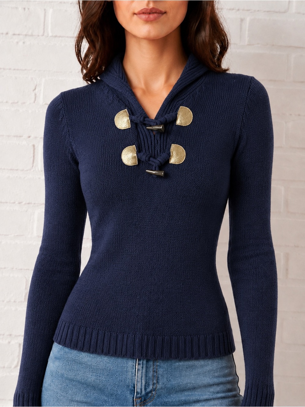 Lilly Pulitzer Navy Hooded Toggle Sweater Gold Accents XS